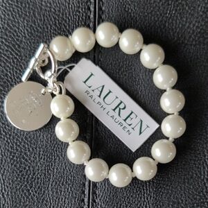 NWT Lauren Ralph Lauren Cream Pearl Silver Bracelet
